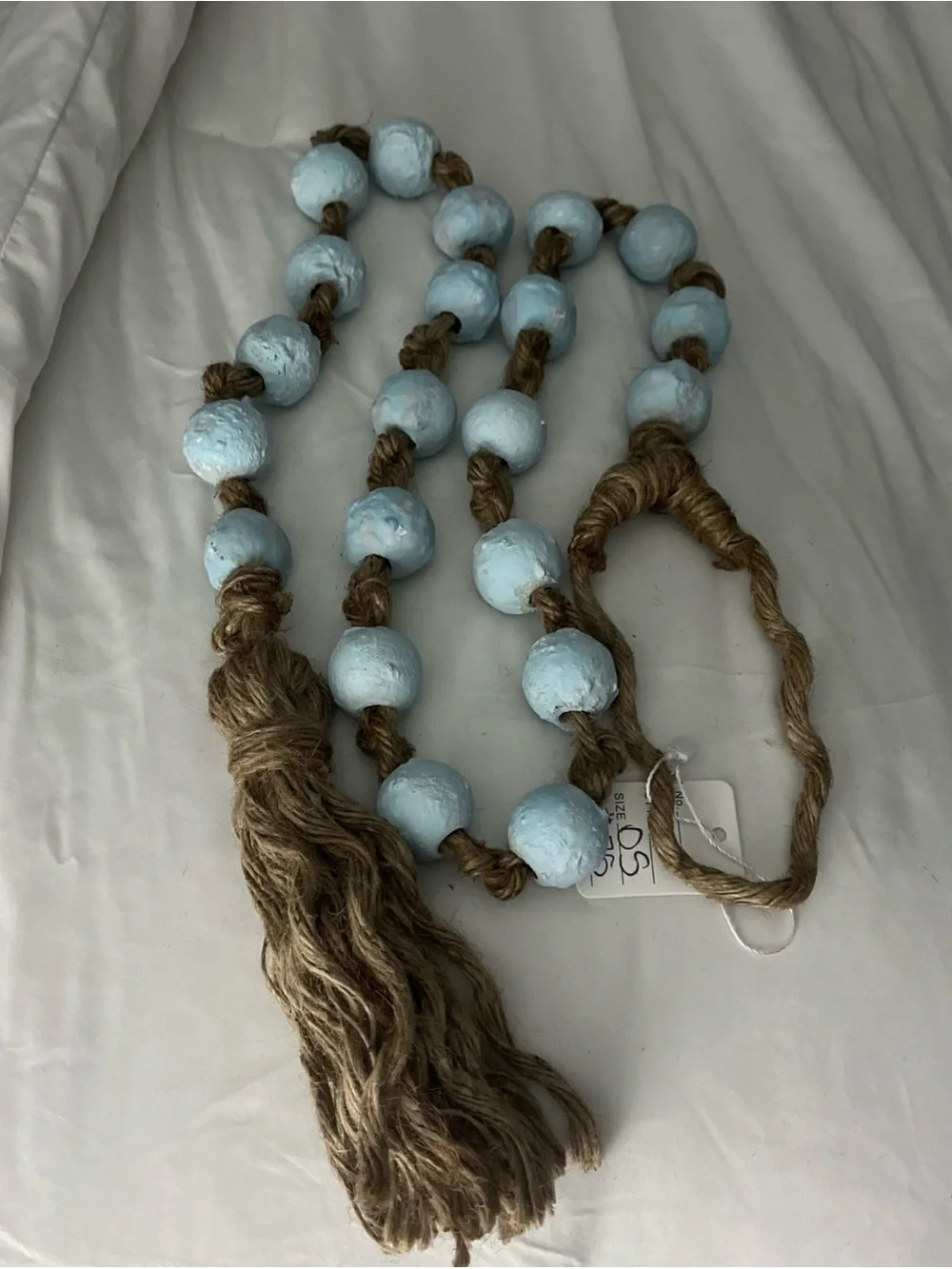 Coastal Light Blue Textured Bead Jute Garland - Home Decor